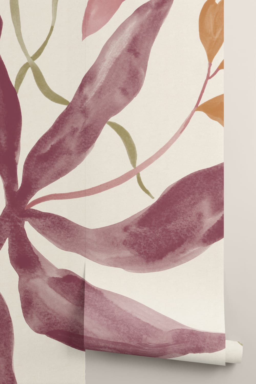 Multicolor Watercolor Leaf Botanical Mural for Vibrant Atmosphere