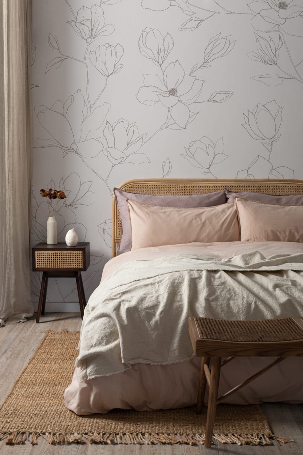 Minimalist Cream Cherry Blossom Mural