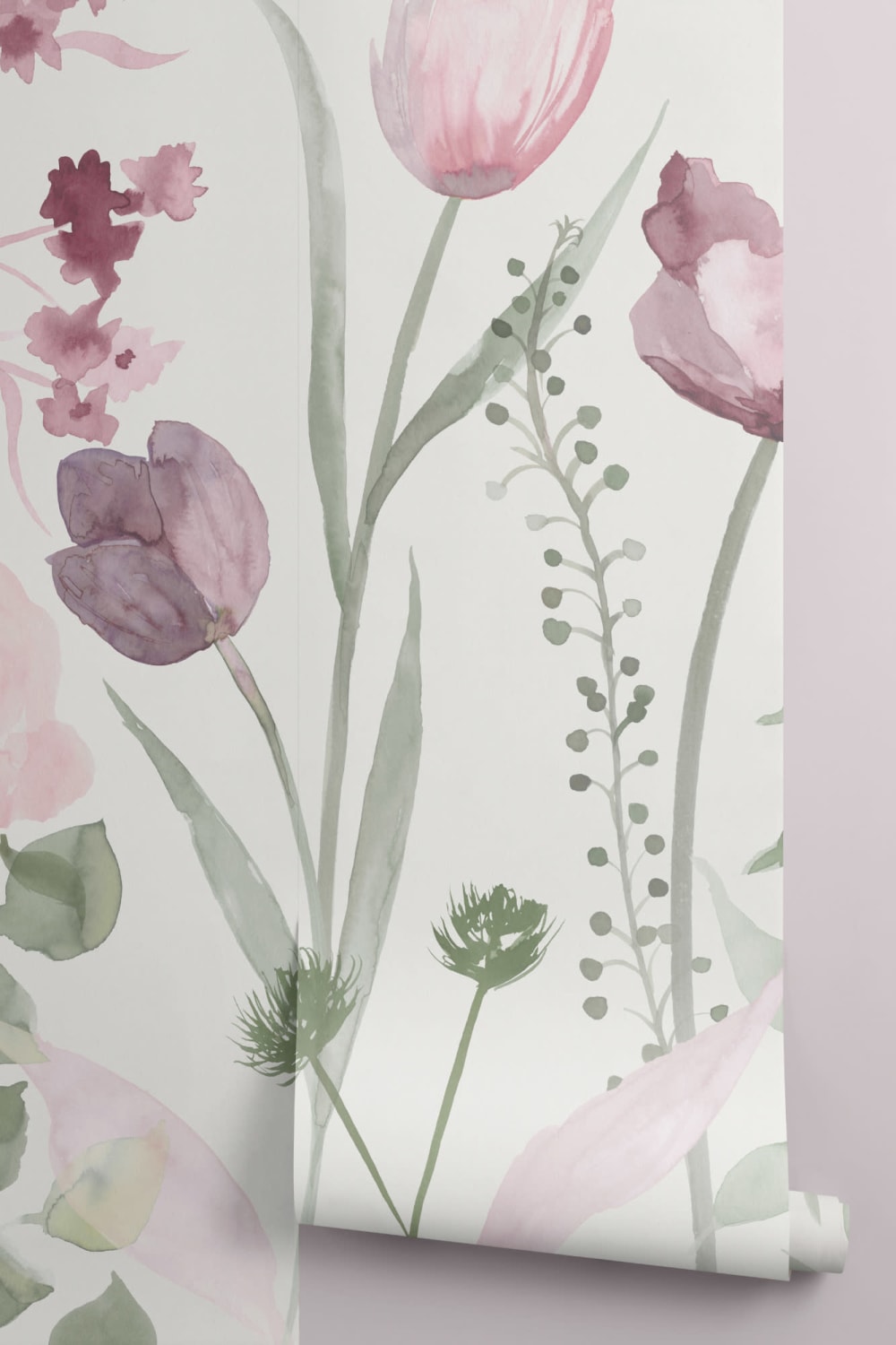 Carta da Parati Rosa e Verde a Fiori Grandi