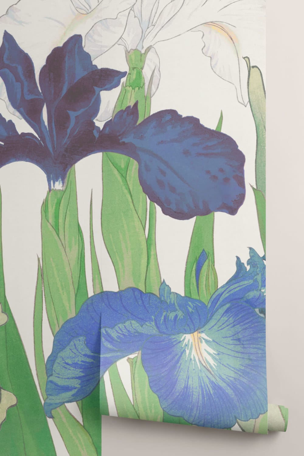 Papel pintado tulipanes e iris azules