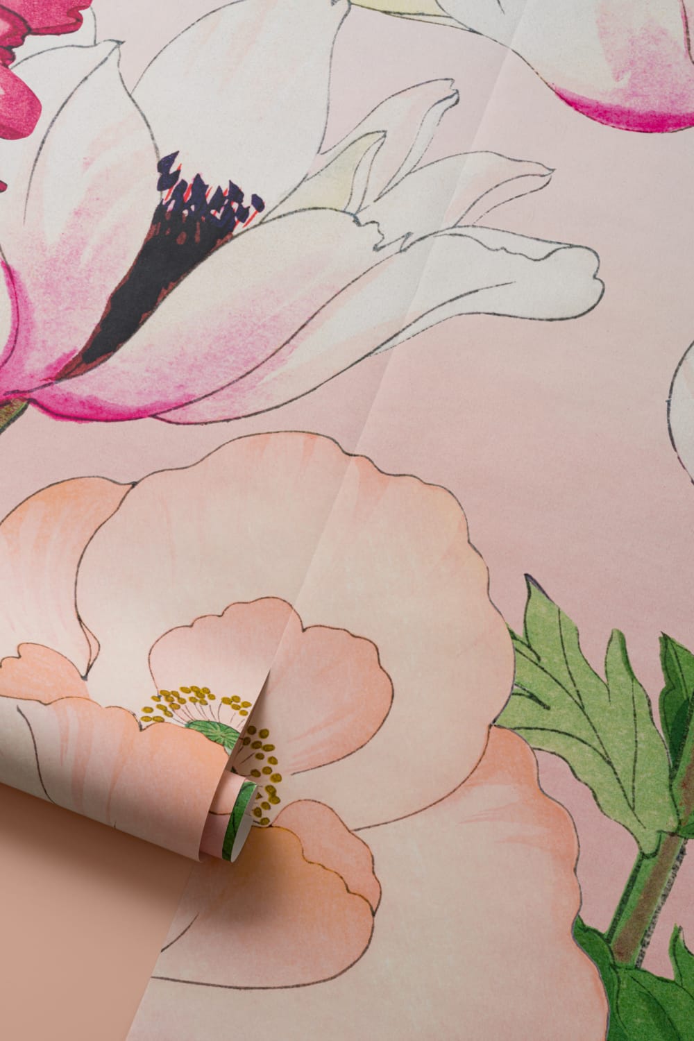 Pink Poppy Japanese Watercolor Floral Mural