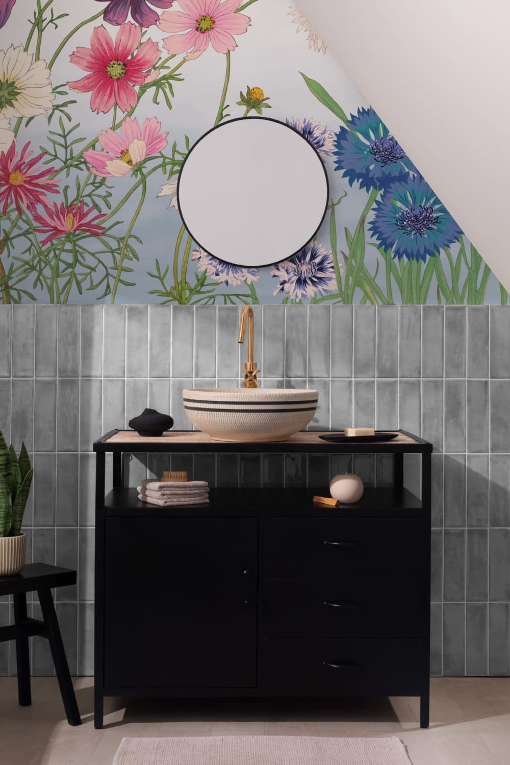 Cosmos aquarelle japonaise murale florale