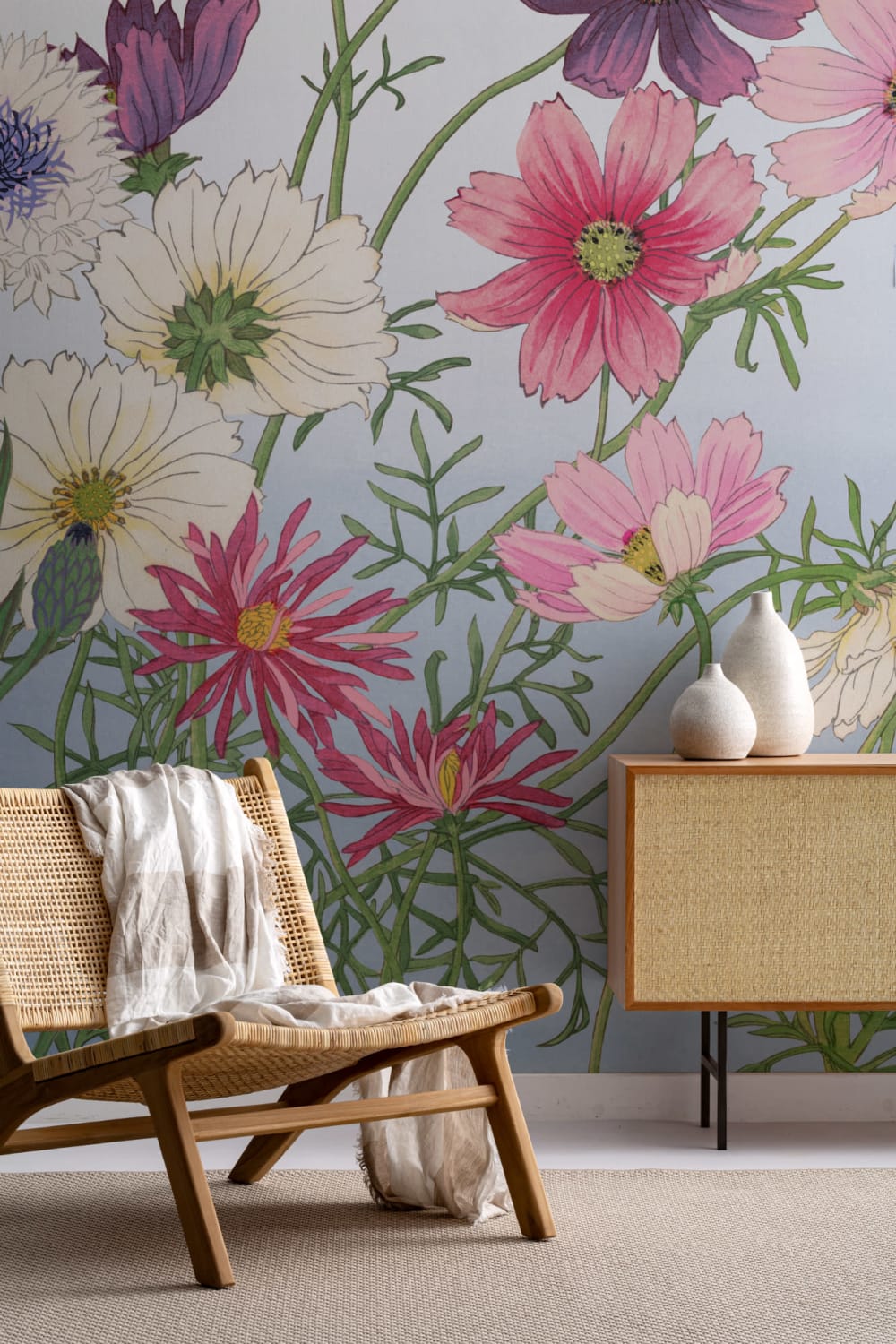 Cosmos aquarelle japonaise murale florale