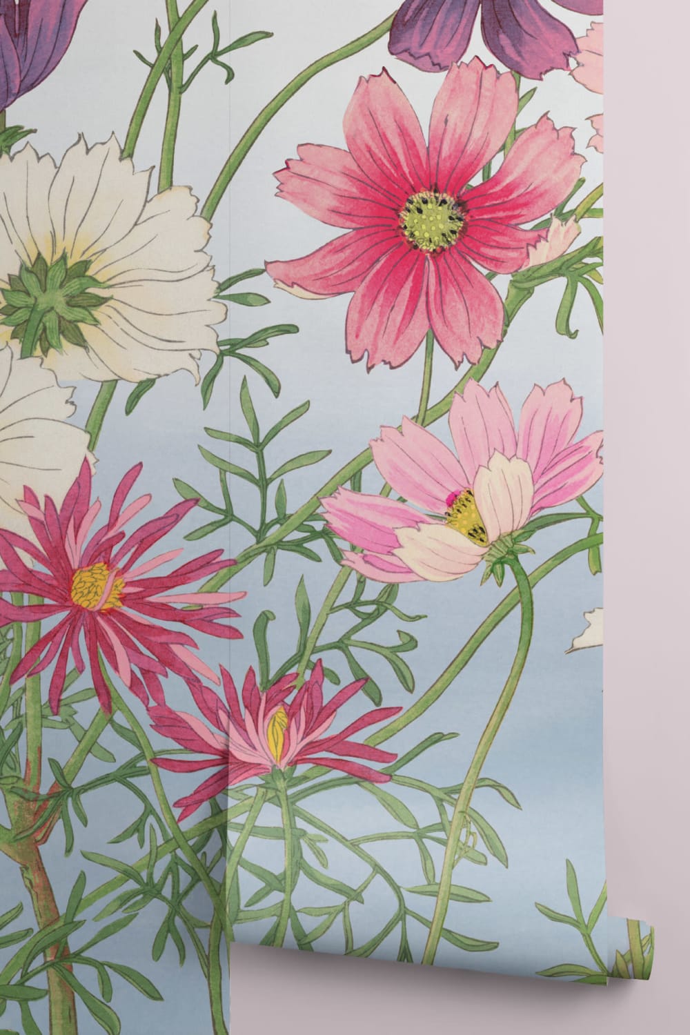 Cosmos aquarelle japonaise murale florale