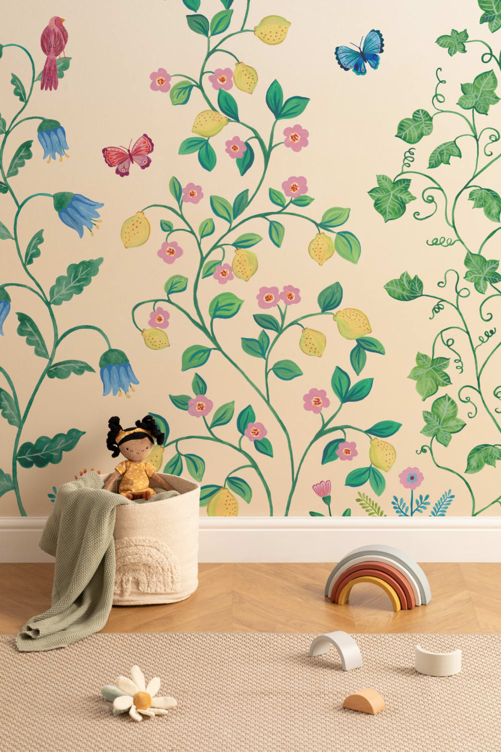 Yellow Whimsical Climbing Botanicals Mural