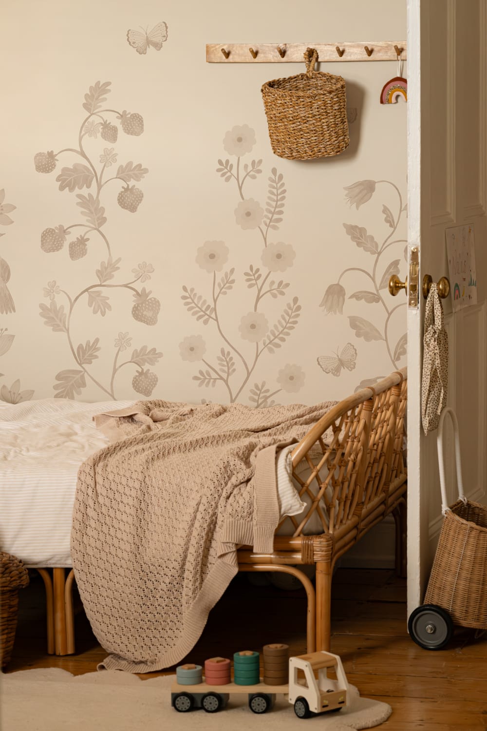Beige Whimsical Climbing Botanicals Mural