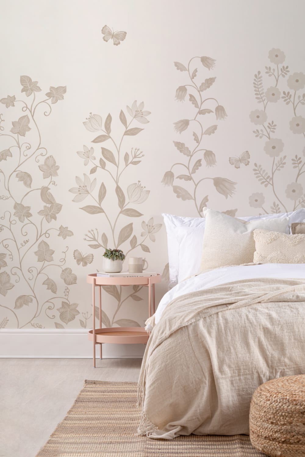Beige Whimsical Climbing Botanicals Mural