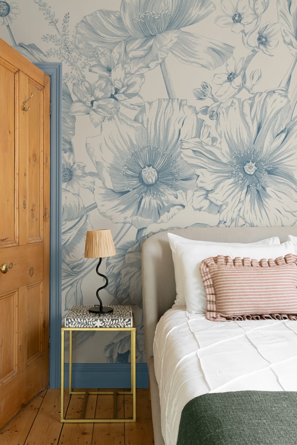 Blue Illustrated Floral Bouquet Mural