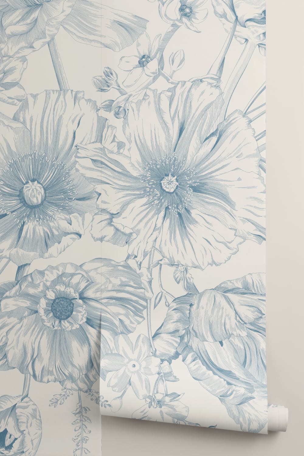 Blue Illustrated Floral Bouquet Mural