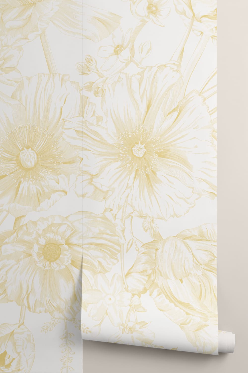 Gul illustreret fototapet med blomsterbuketter