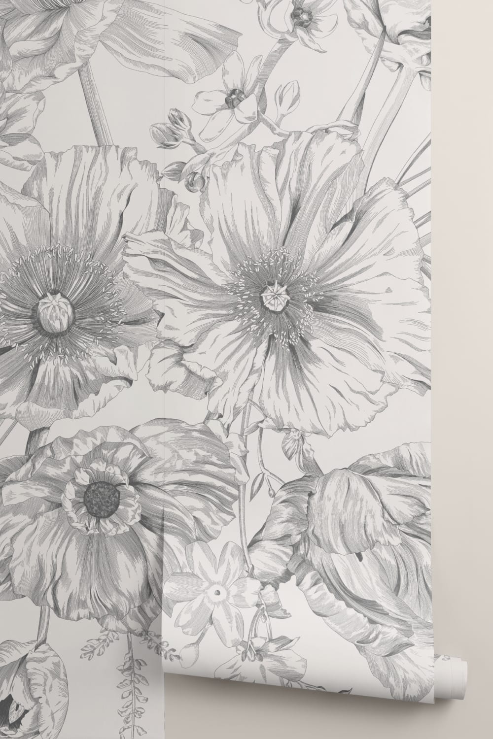 Monochrome Illustrated Floral Bouquet Mural