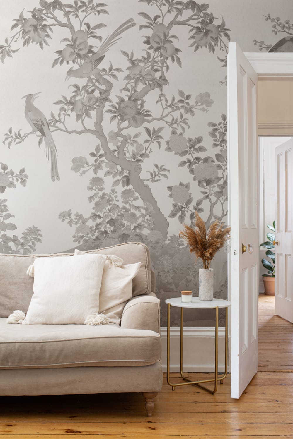 Bej Chinoiserie Vintage Garden Scene murale