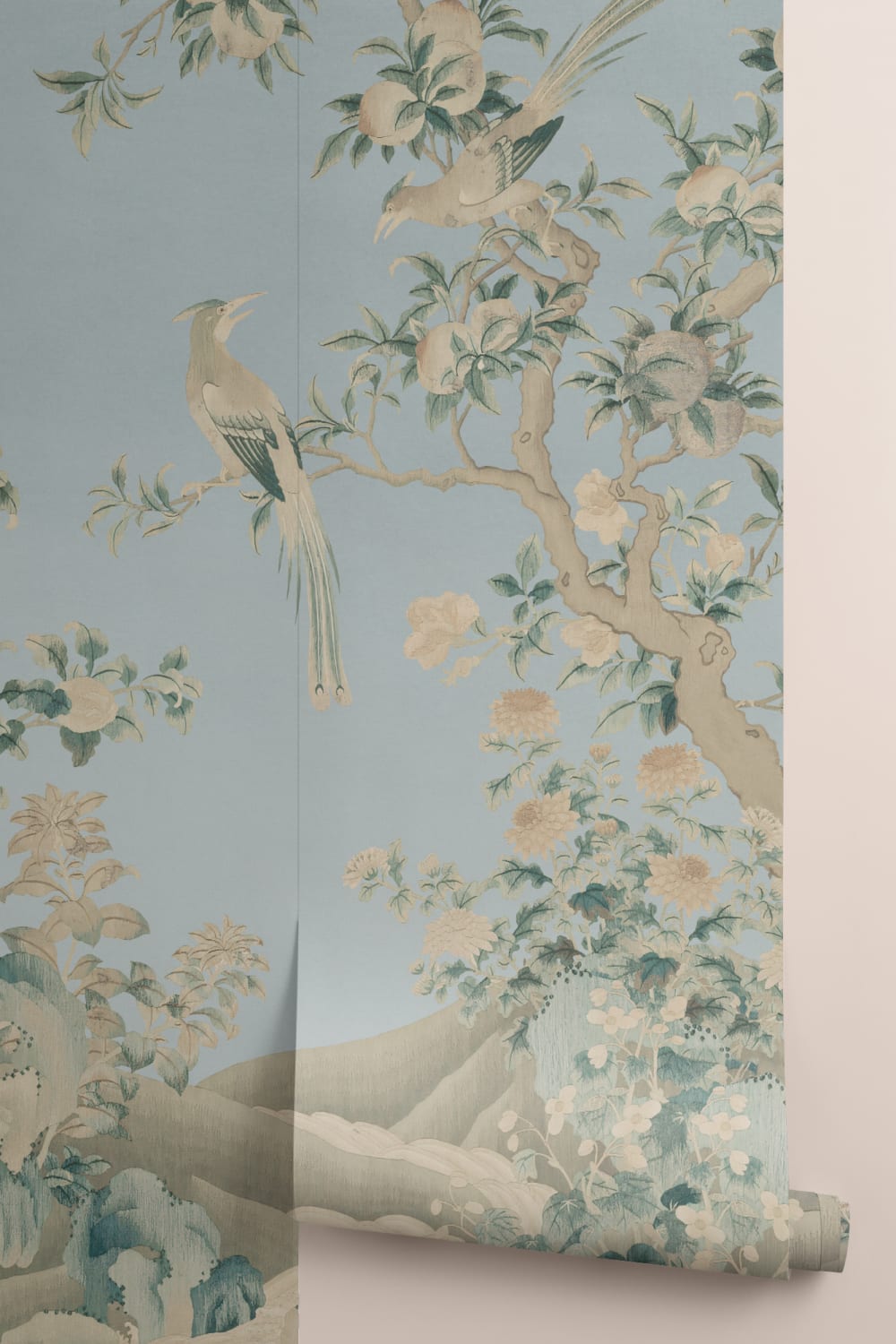 Albastru Chinoiserie Vintage Garden Scene murale