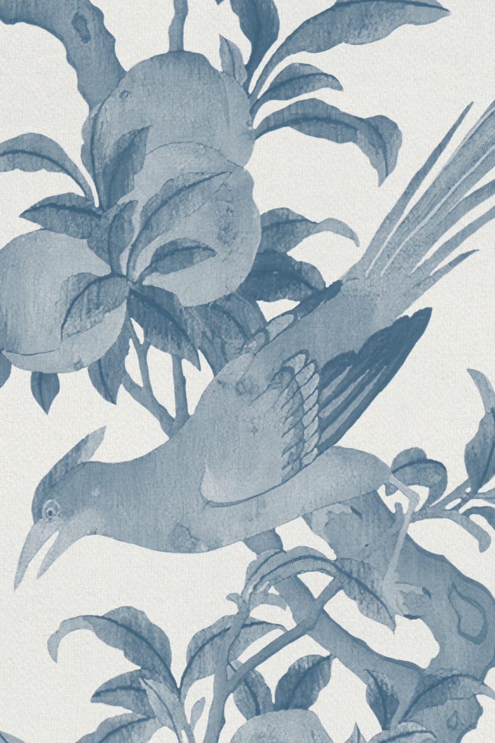 Tonal Blue Chinoiserie Vintage Garden Scene Mural