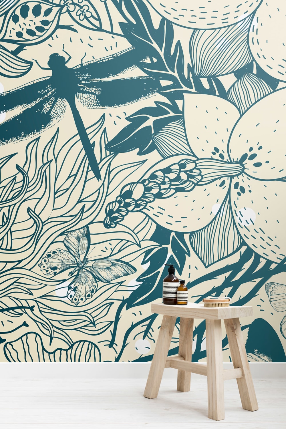 Blue Insect Pattern Wallpaper Mural