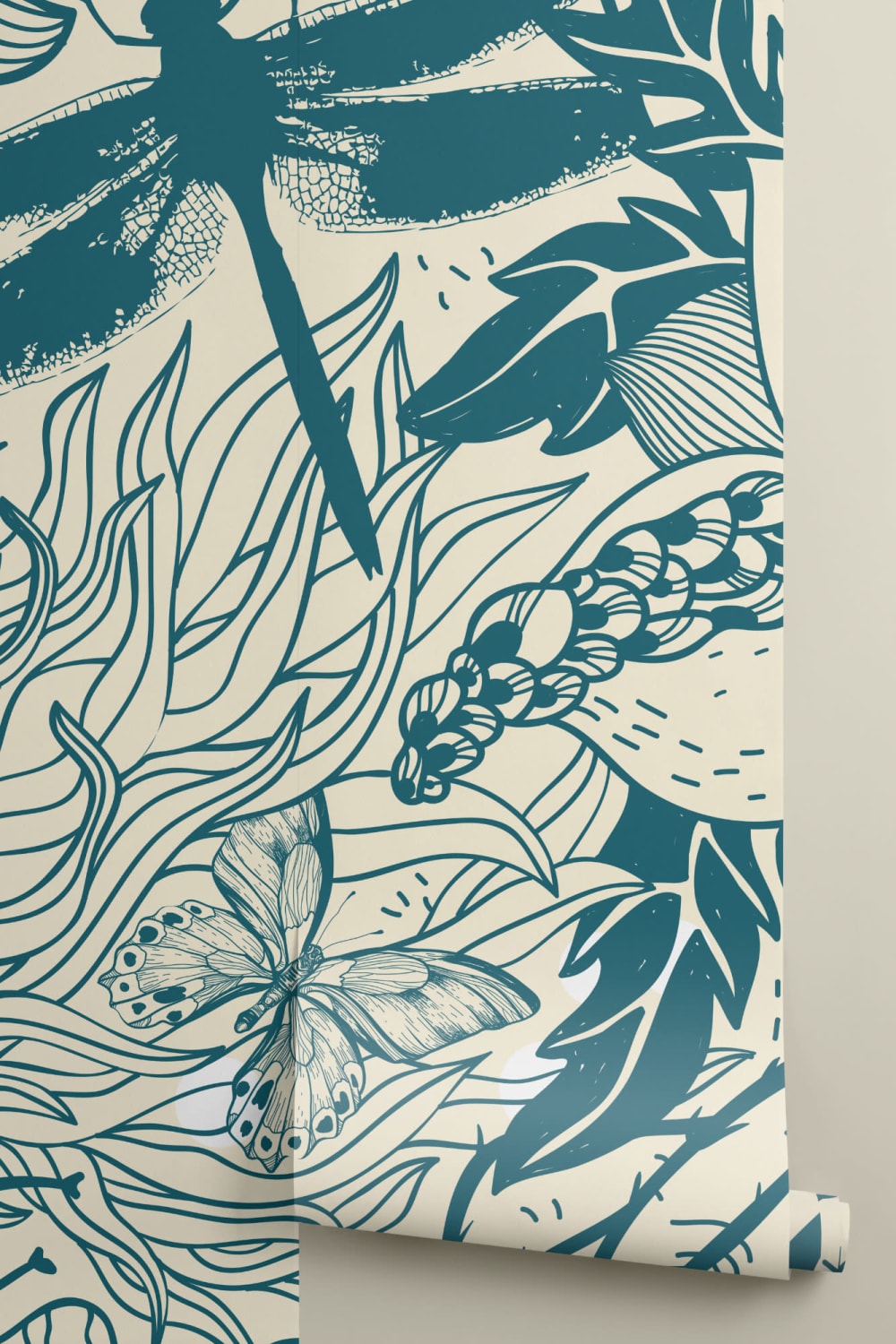 Blue Insect Pattern Wallpaper Mural