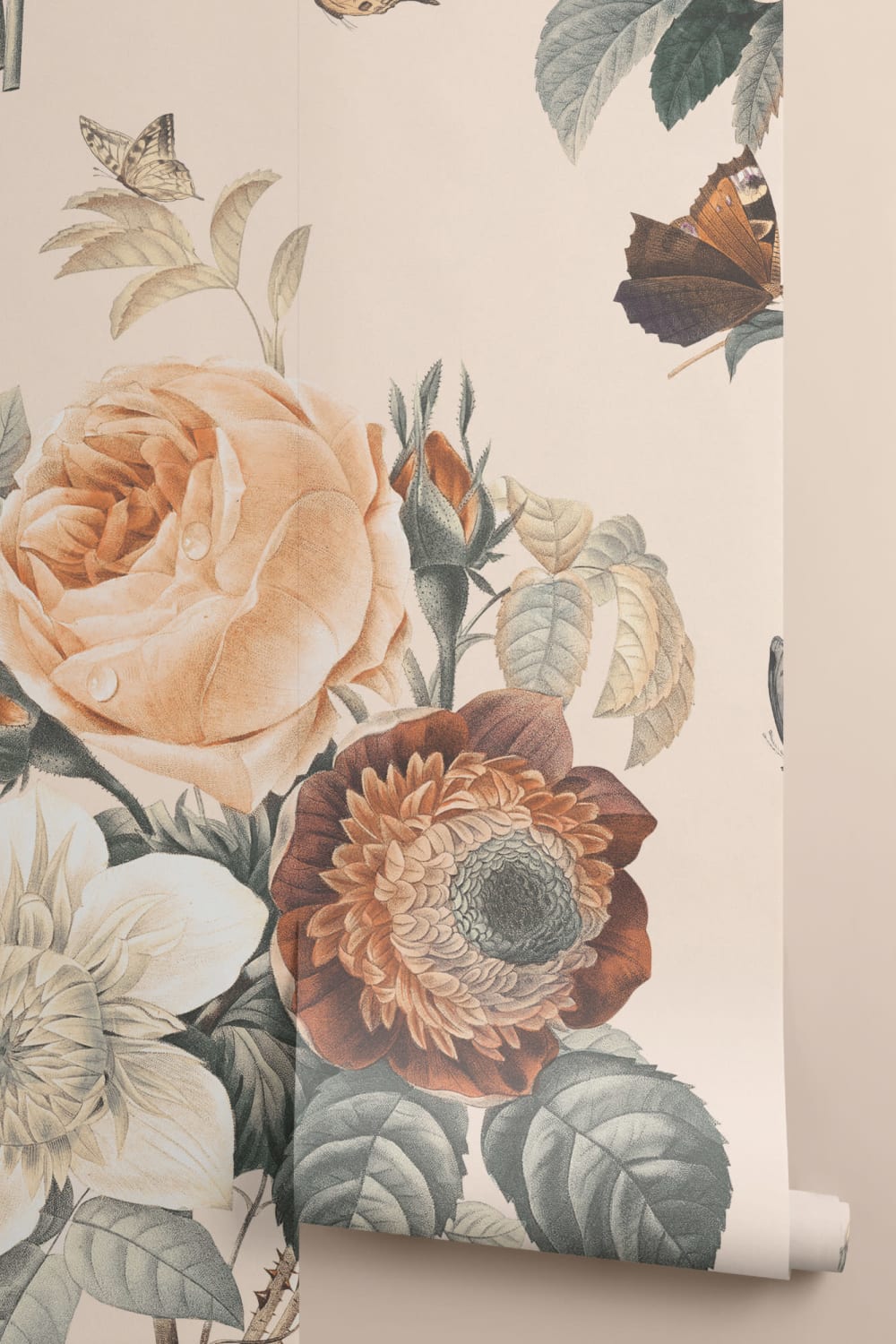 Mural de papel de parede de borboletas e flores
