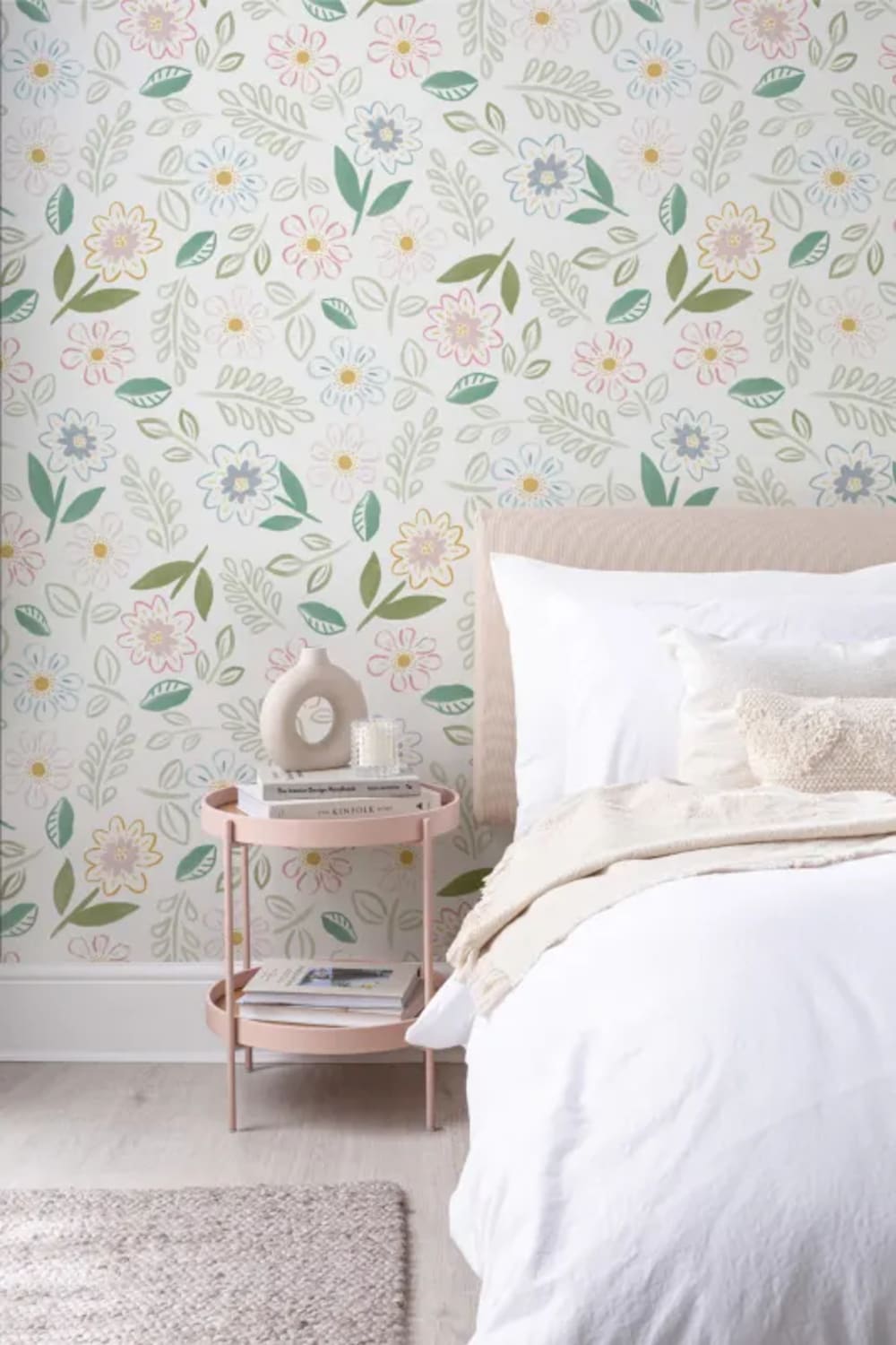 Pastel Floral Block Print Wallpaper