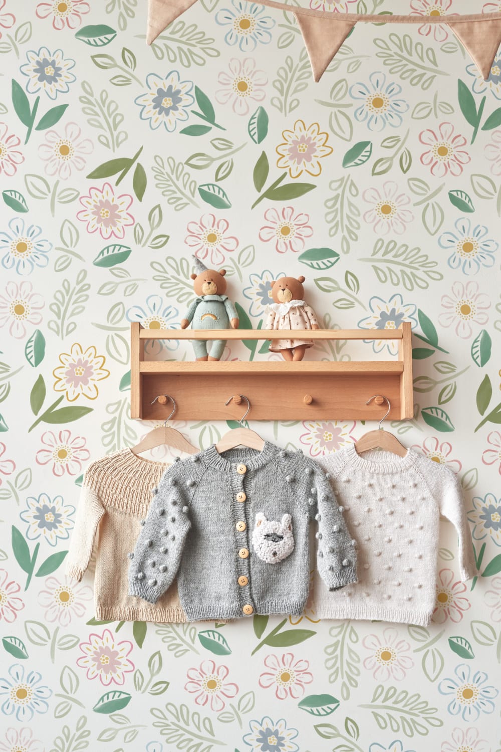 Pastel Floral Block Print Wallpaper