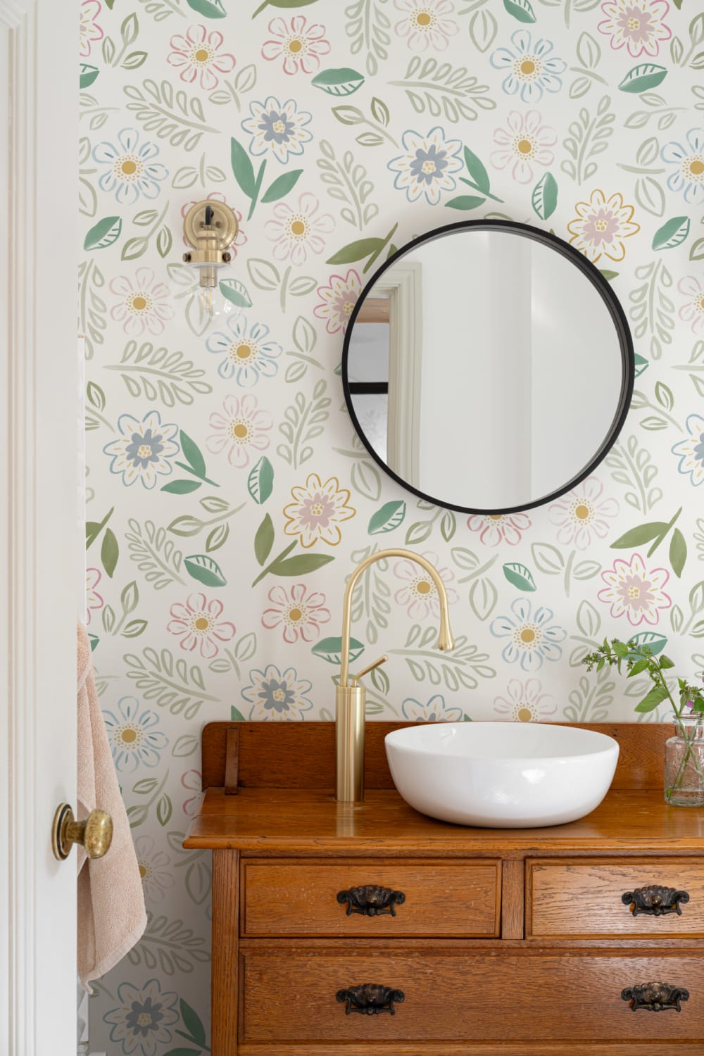 Pastel Floral Block Print Wallpaper