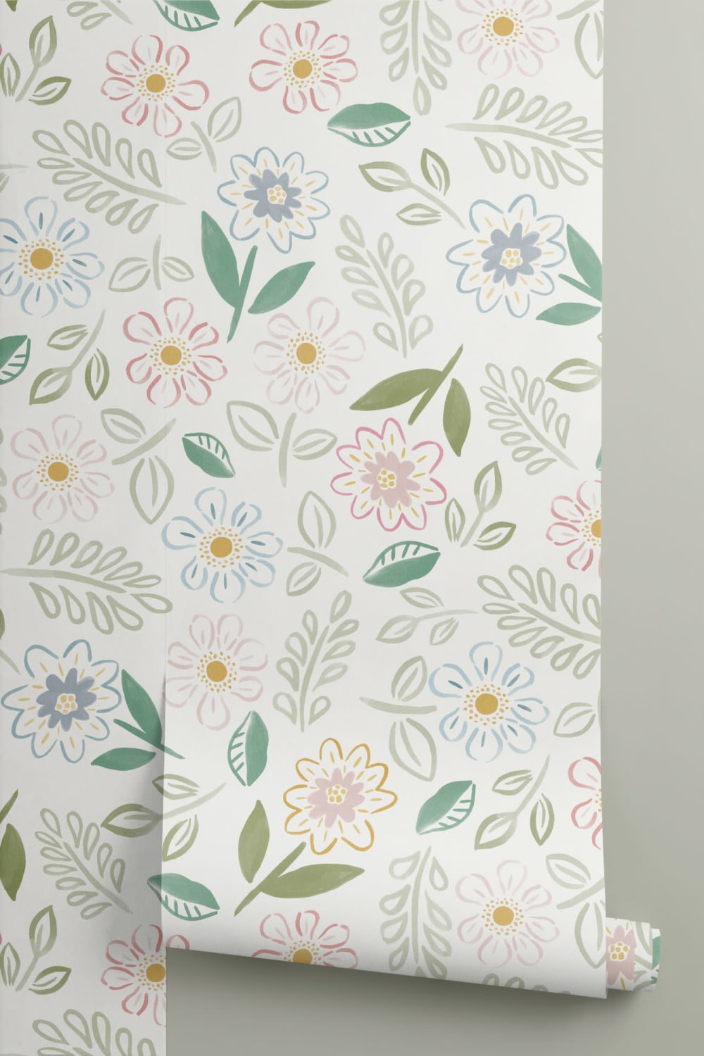 Pastel Floral Block Print Wallpaper