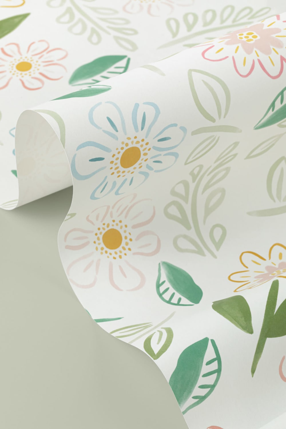 Pastel Floral Block Print Wallpaper