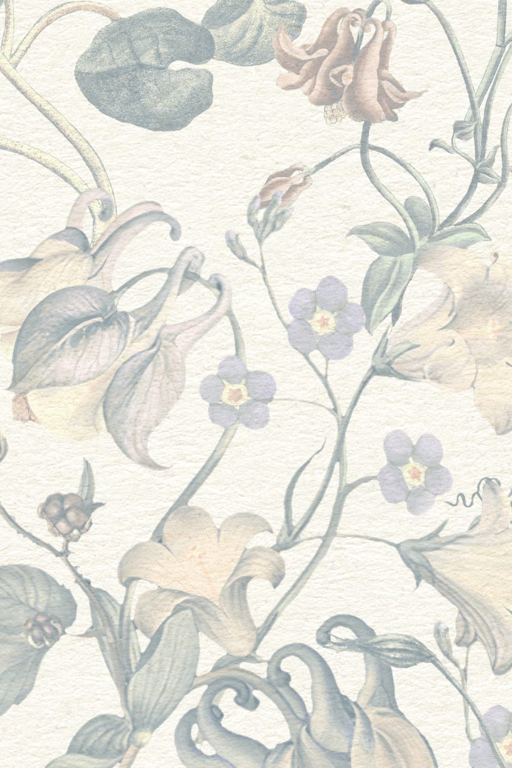 Evelina Blue Botanical Wallpaper with Whimsical Vintage Floral Details