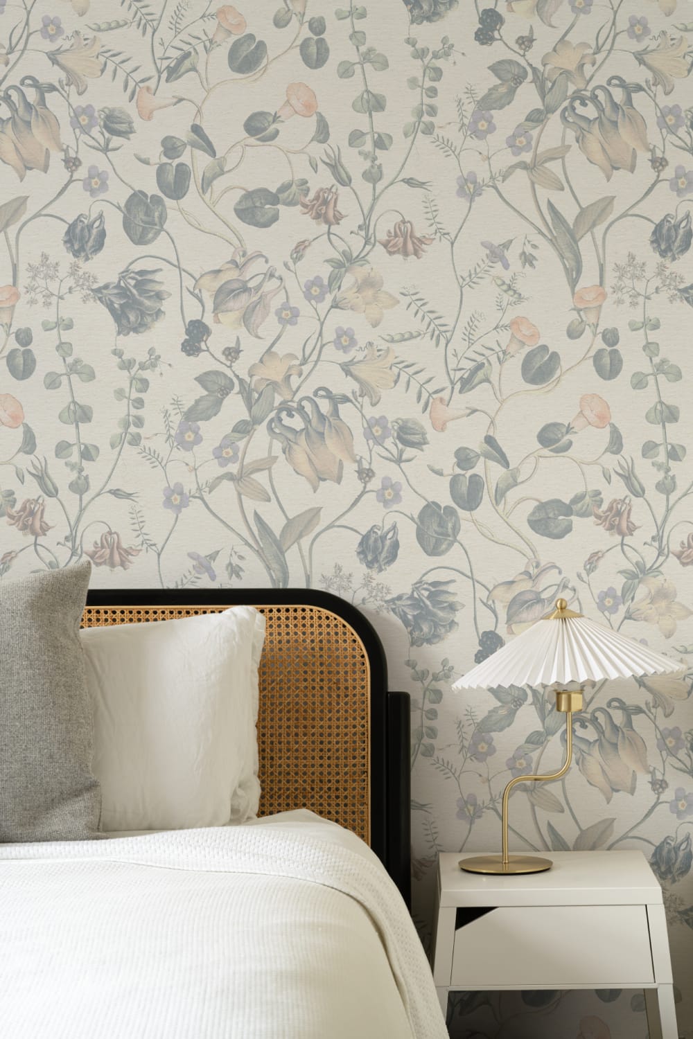 Evelina Blue Botanical Wallpaper with Whimsical Vintage Floral Details