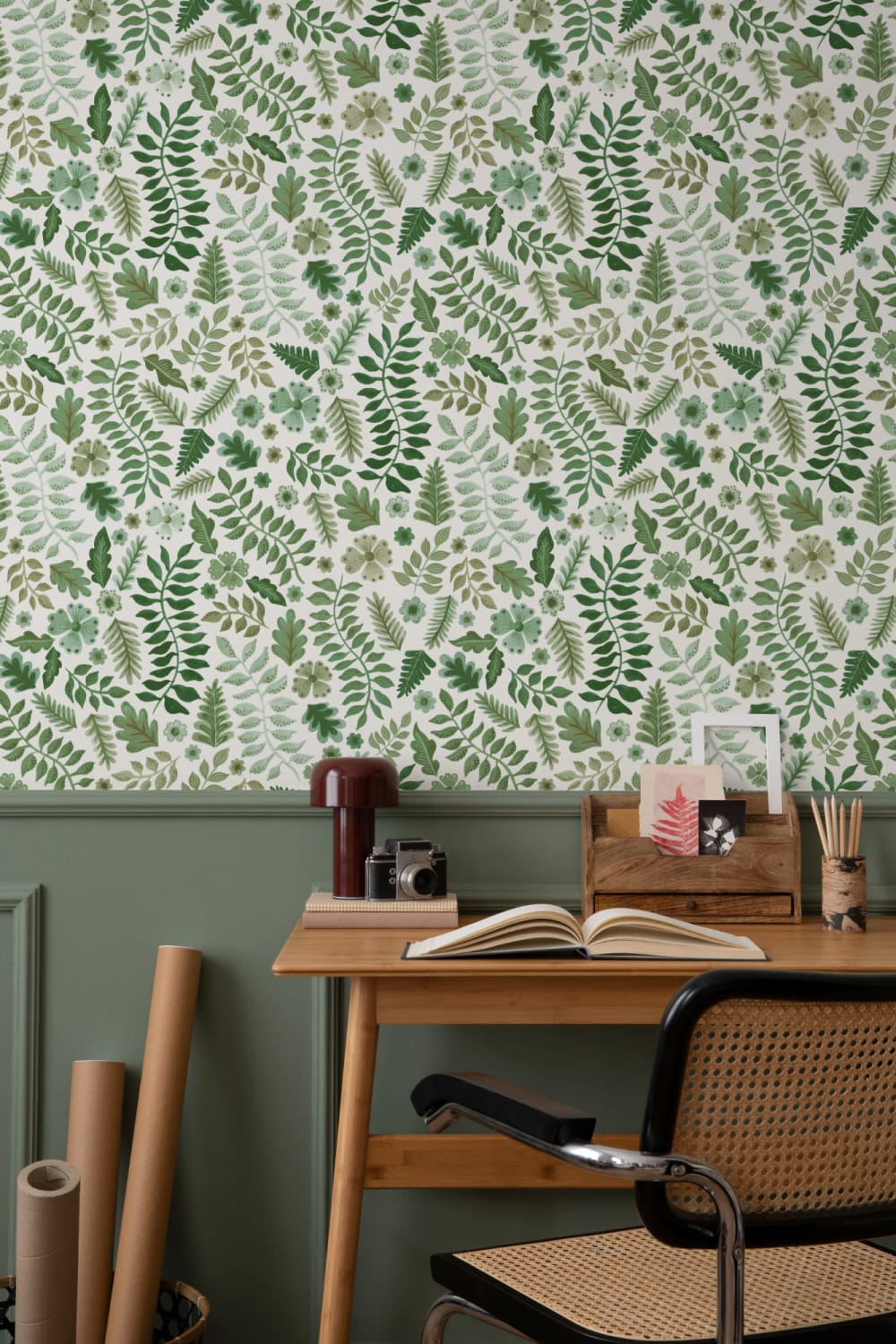Green Indian Print Floral Leaf Wallpaper