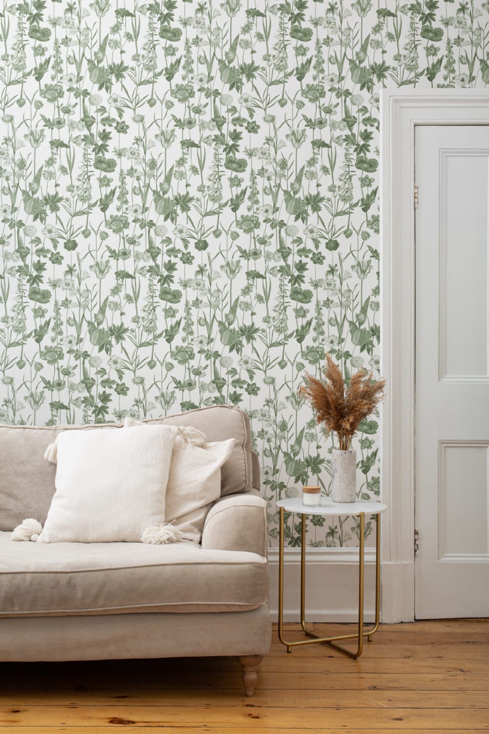 White Illustrated Wildflower Wallpaper