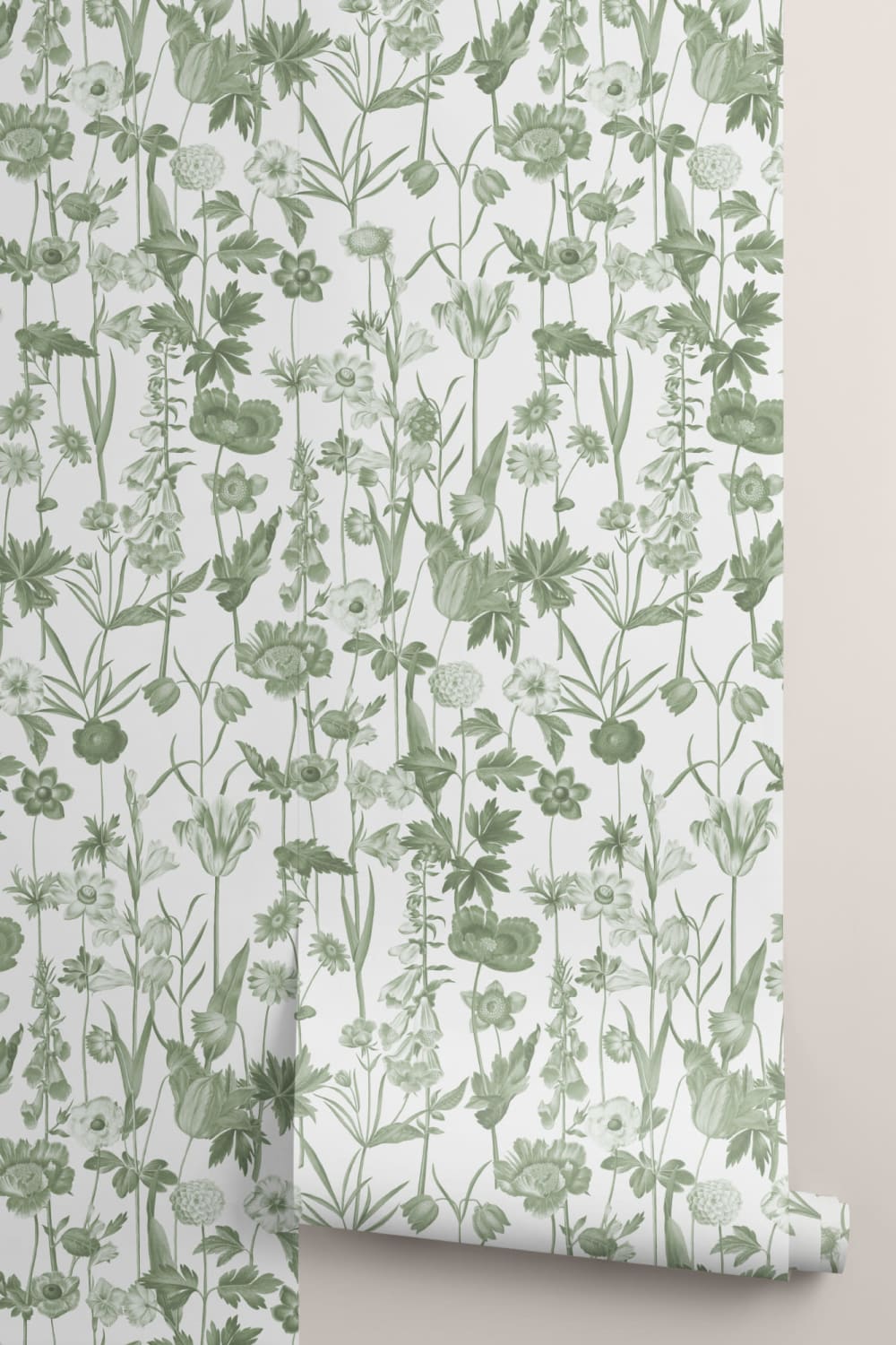 White Illustrated Wildflower Wallpaper