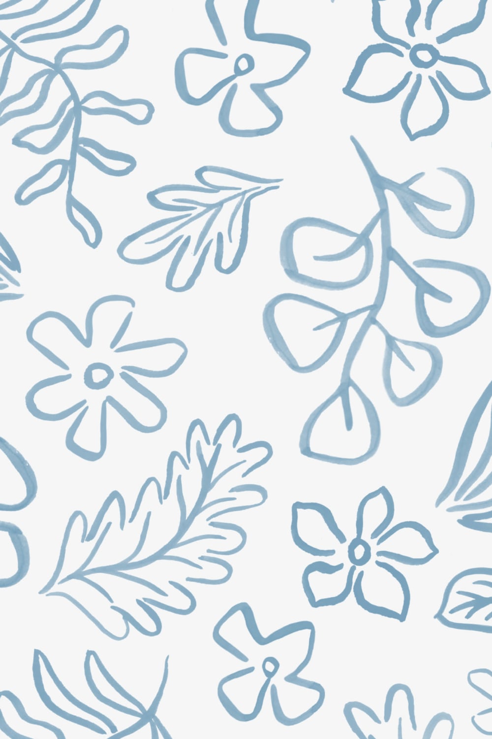 Tapet albastru cu motiv botanic scandinav