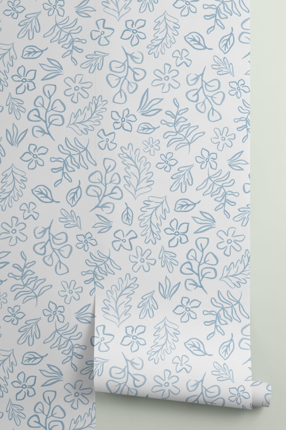 Tapet albastru cu motiv botanic scandinav