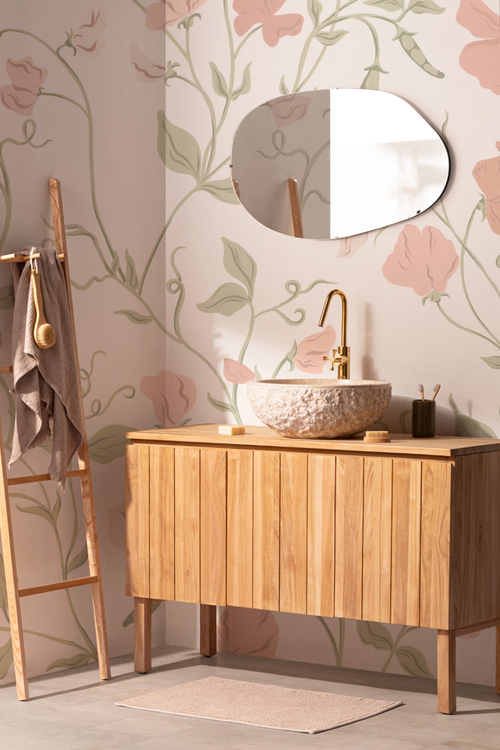 Pink Sweet Pea Floral & Vines Mural