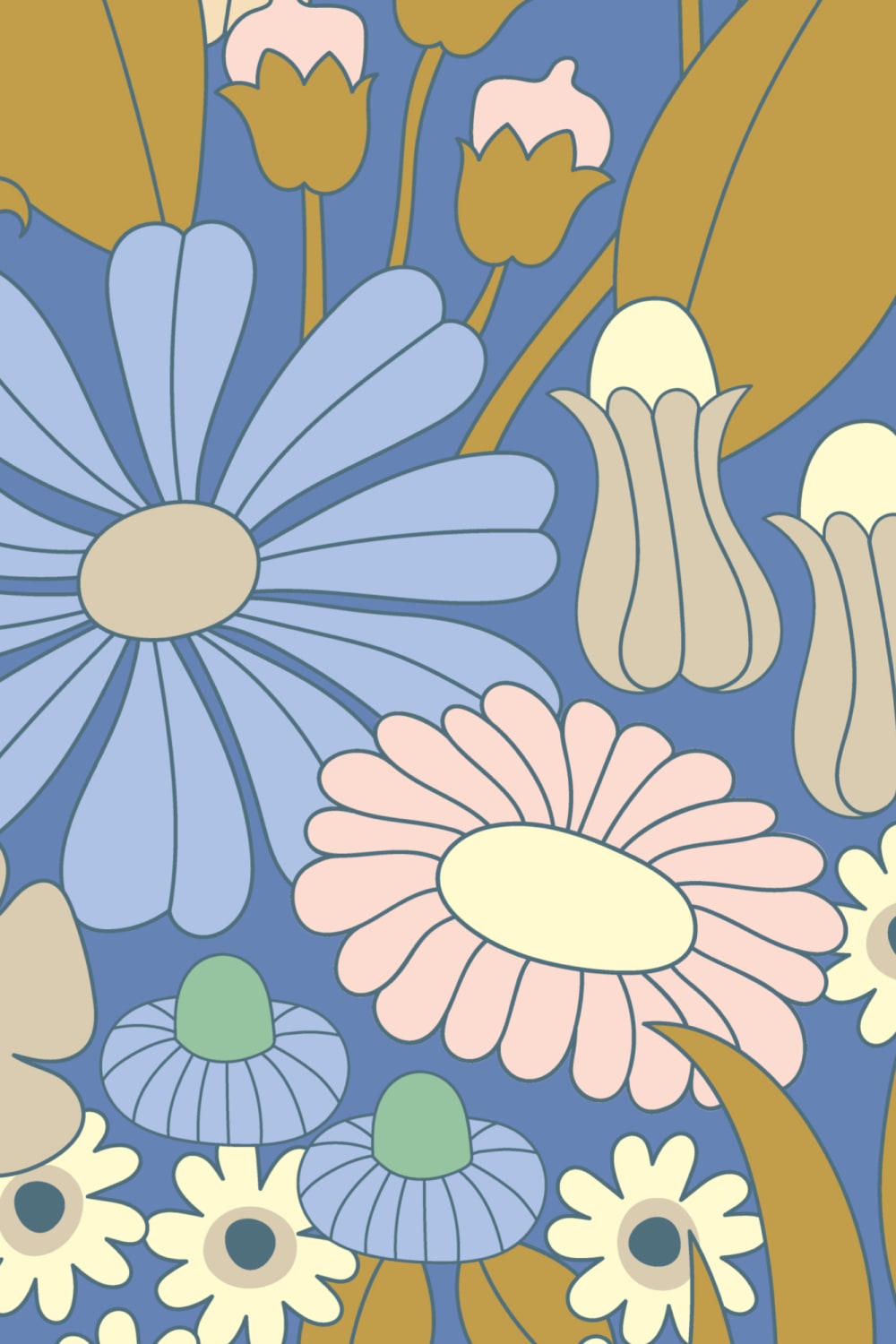 Elizabeth Olwen Groovy weide blauwe muurschildering