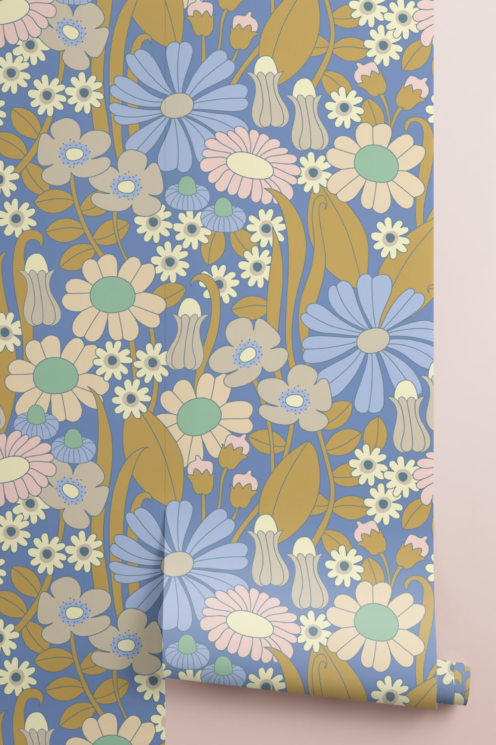 Elizabeth Olwen Groovy weide blauwe muurschildering