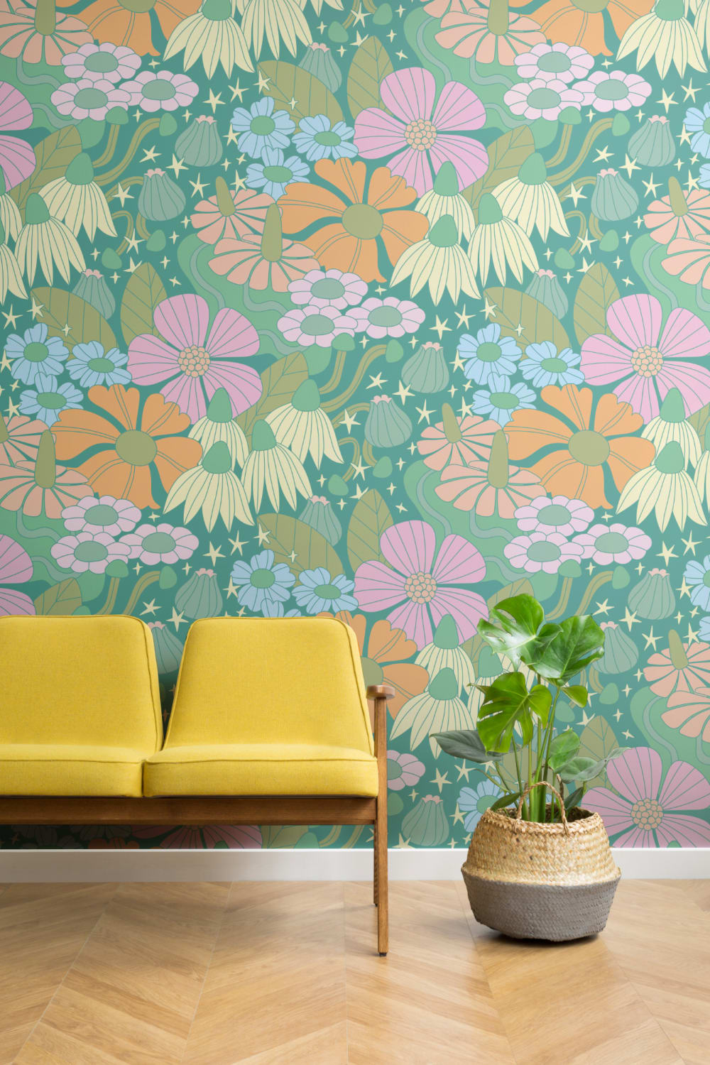 Elizabeth Olwen Cosmic Floral Green Mural