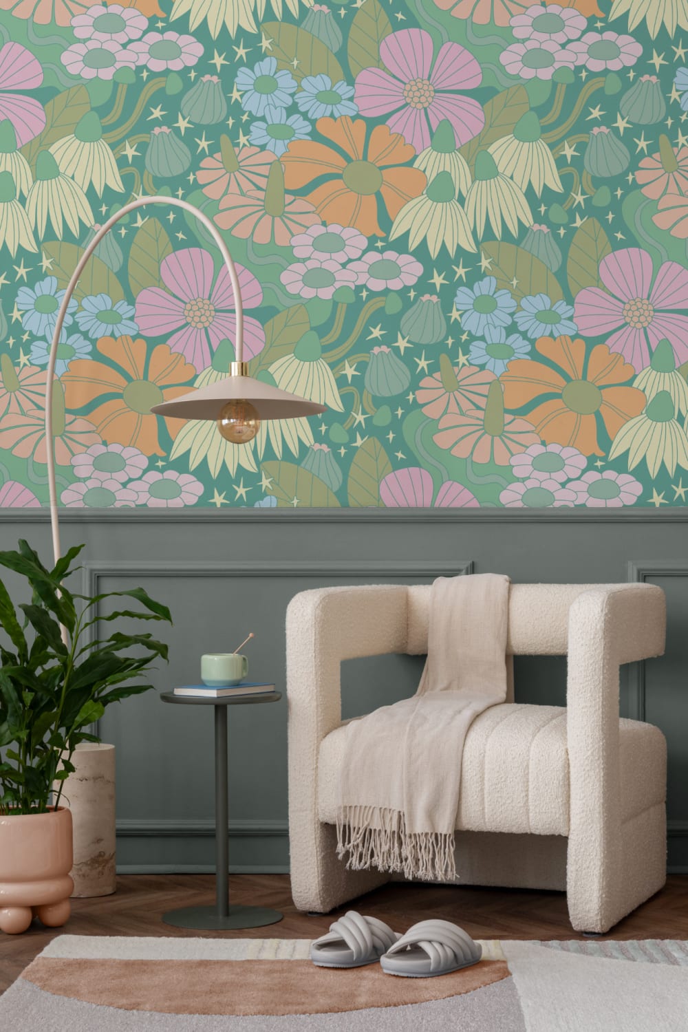 Elizabeth Olwen Cosmic Floral Green Mural