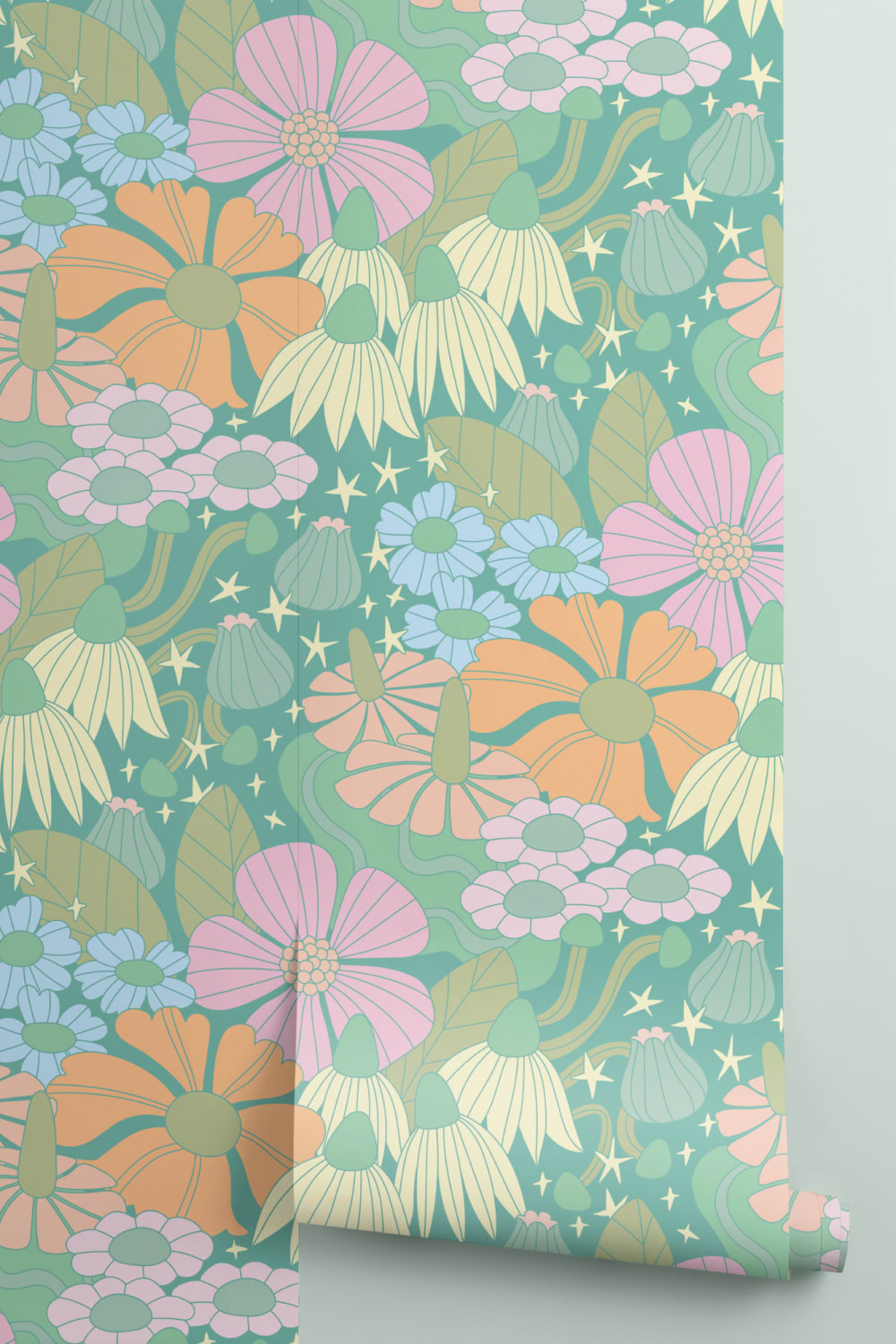 Elizabeth Olwen Cosmic Floral Green Mural