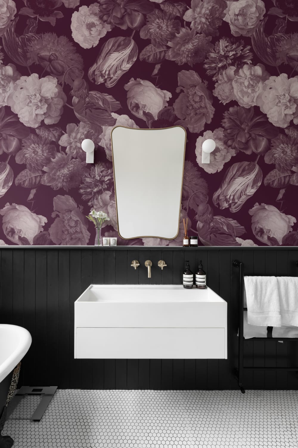 Plum Painted Large Scale Floral Mural