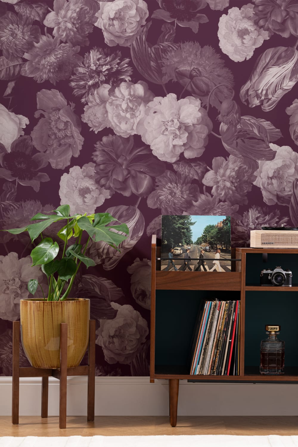 Plum Painted Large Scale Floral Mural