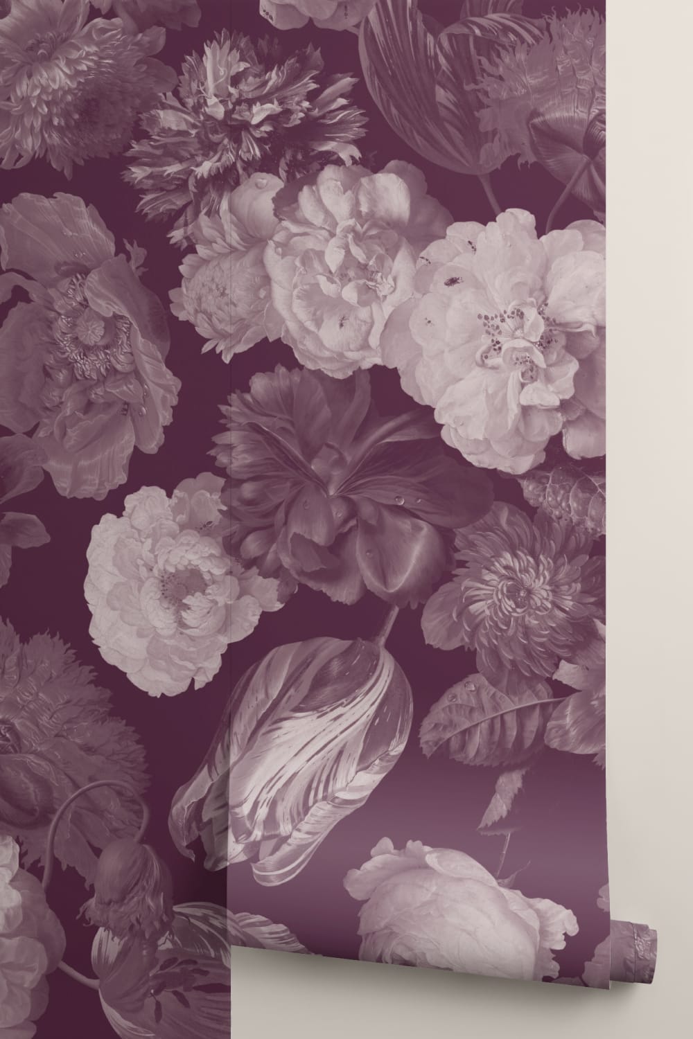Plum Painted Large Scale Floral Mural