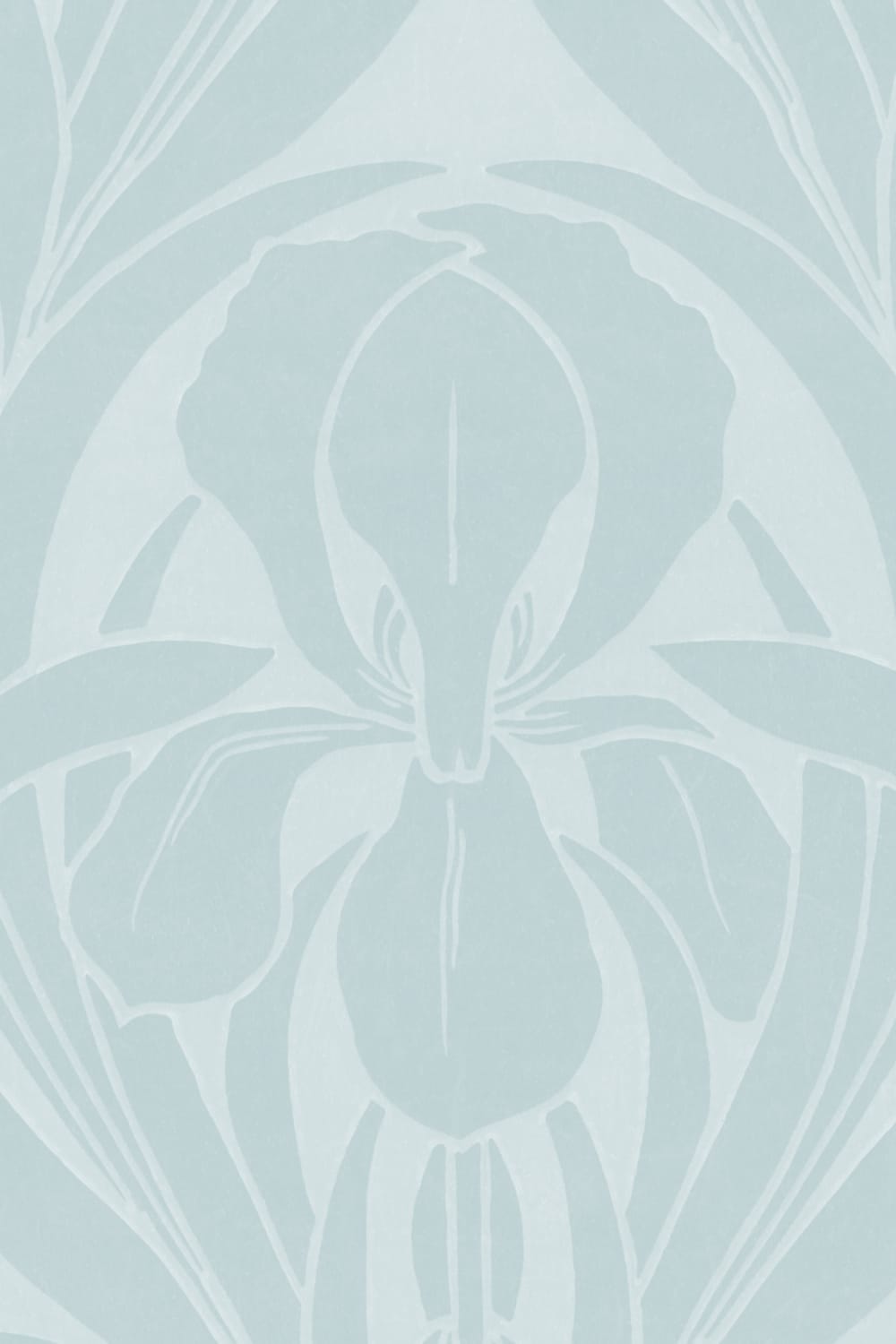 Blauwe Art Deco Houtblok Iris Muurschildering