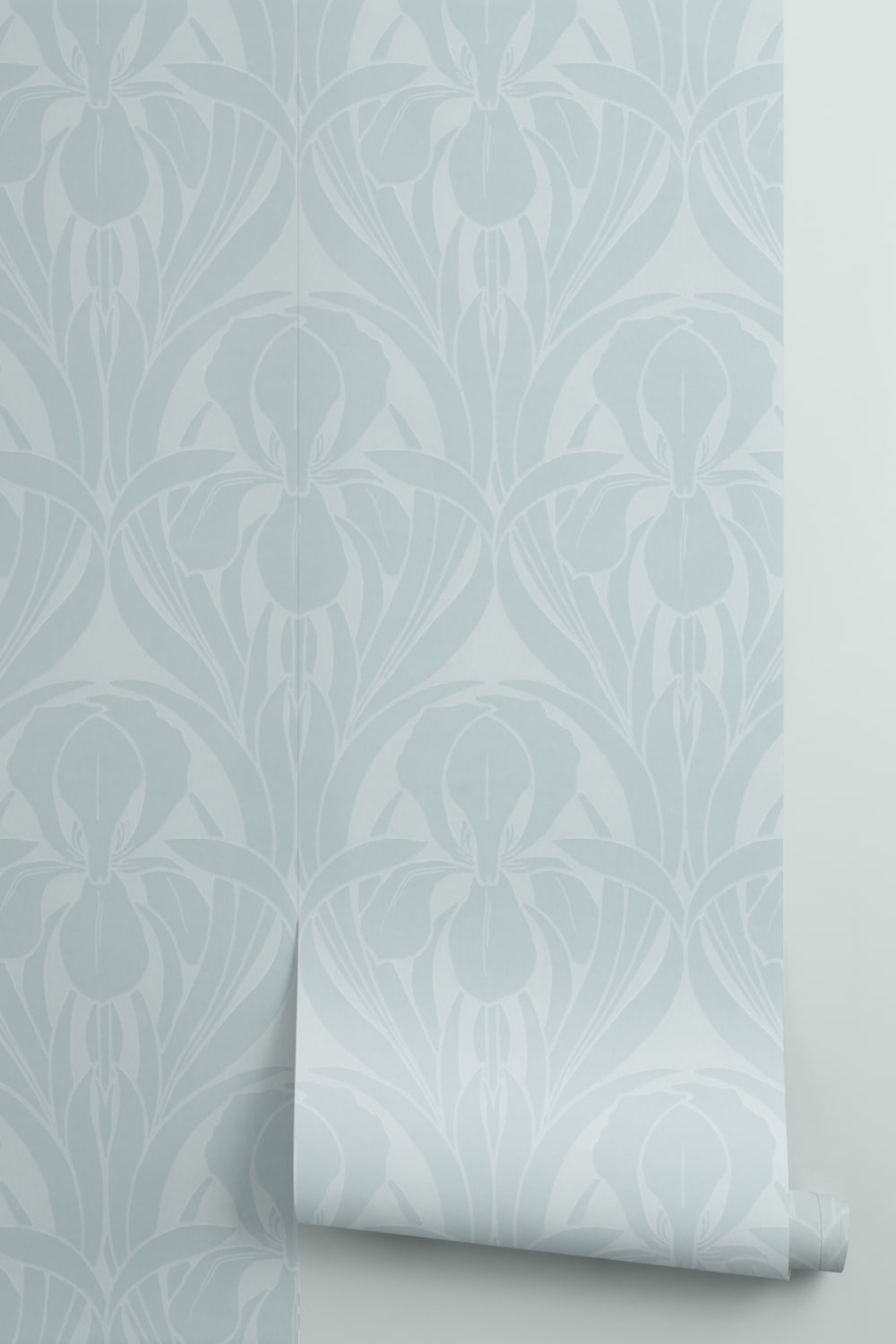 Blauwe Art Deco Houtblok Iris Muurschildering