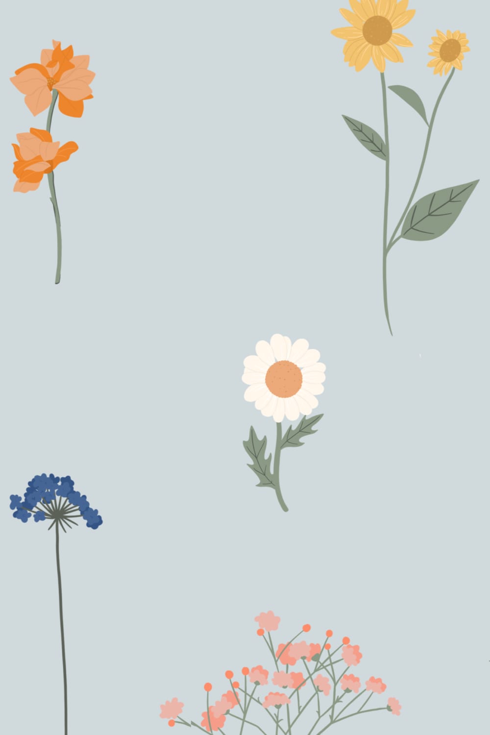 Blue Pressed Flower Wallpaper