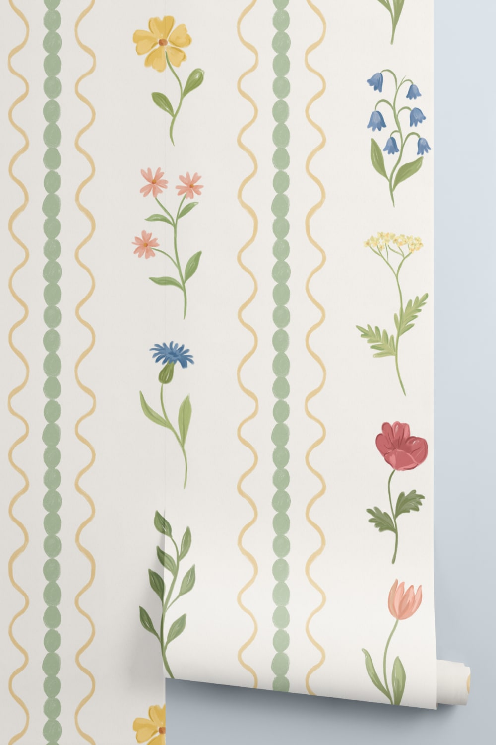 Papier peint panoramique de fleurs sauvages en bobine verte