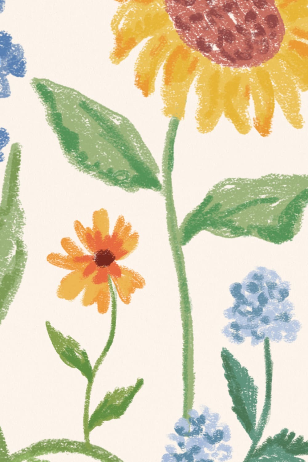 Carta da parati beige con fiori selvatici disegnati a mano