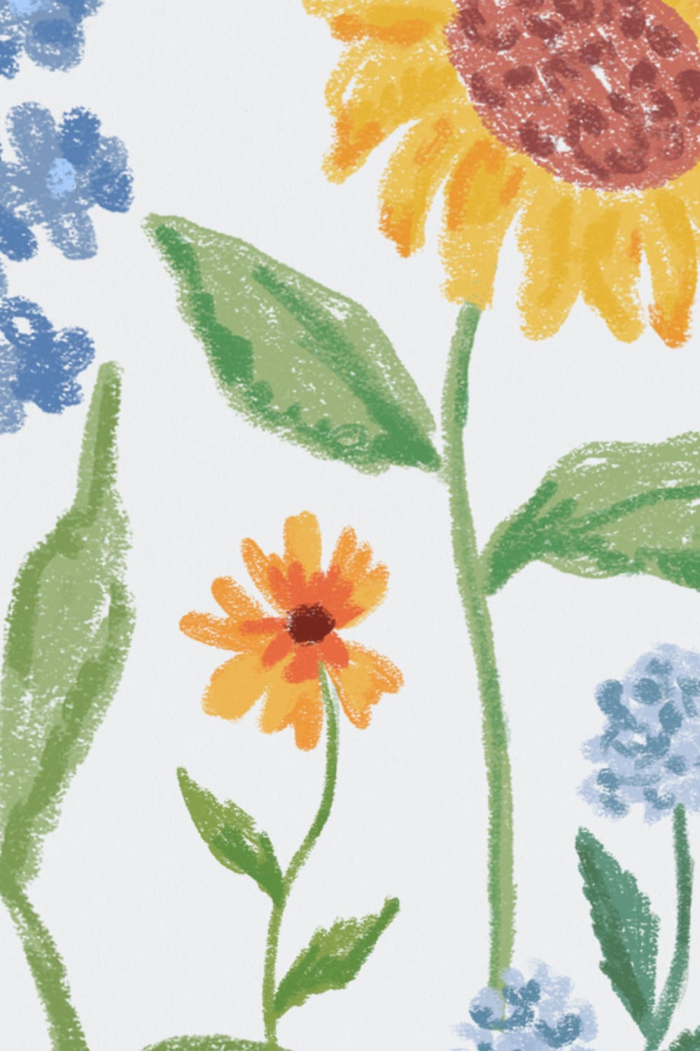 Blue Hand Drawn Wildflowers Mural
