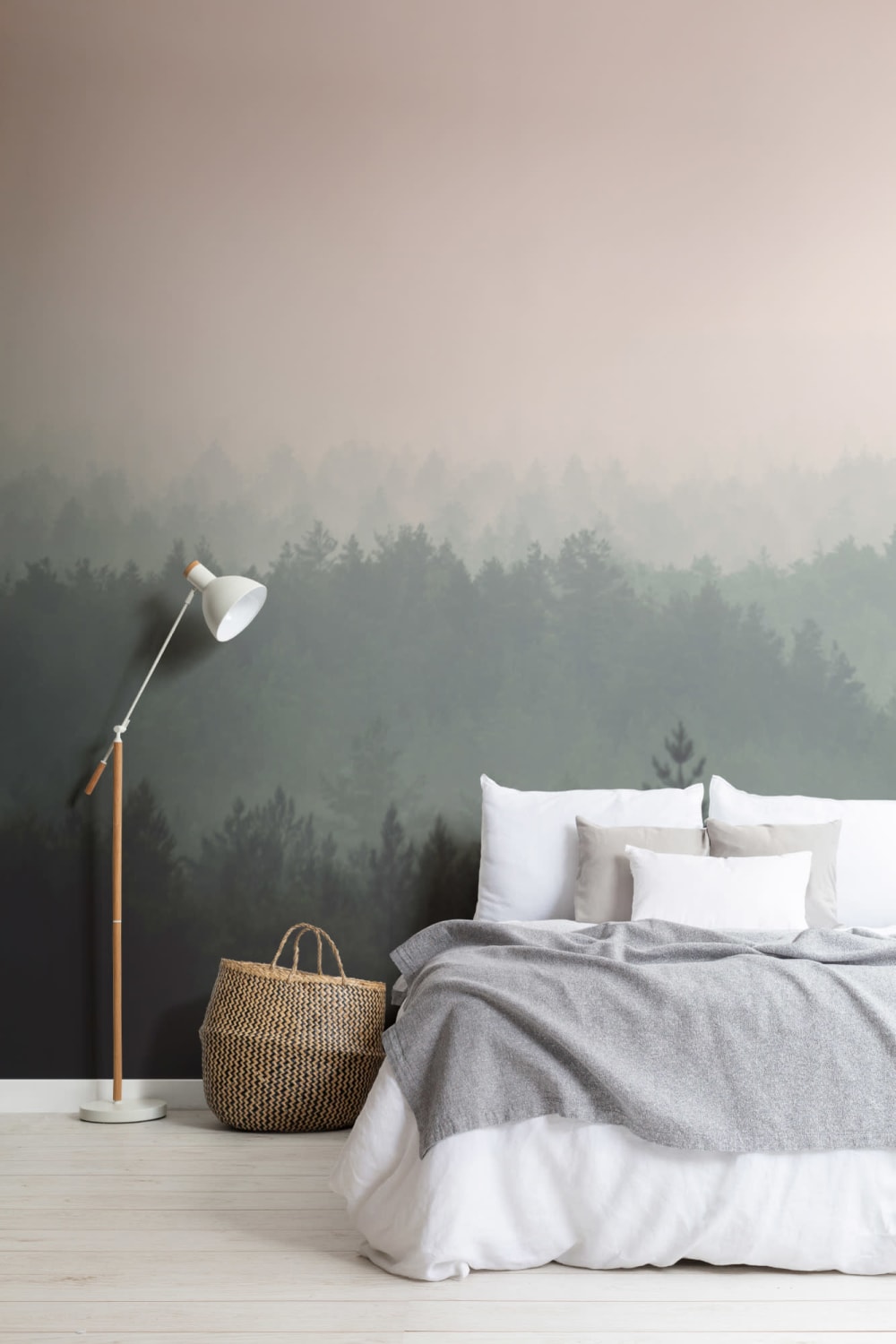 Peach & Green Pastel Ombre Forest Wallpaper Mural