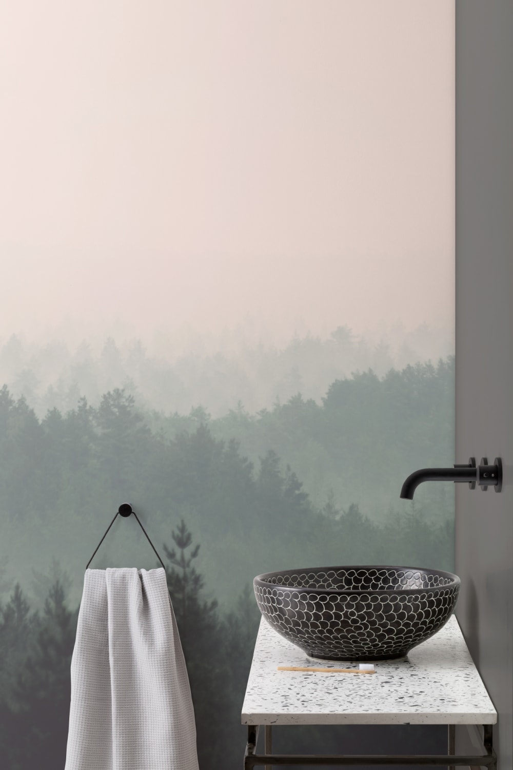 Peach & Green Pastel Ombre Forest Wallpaper Mural